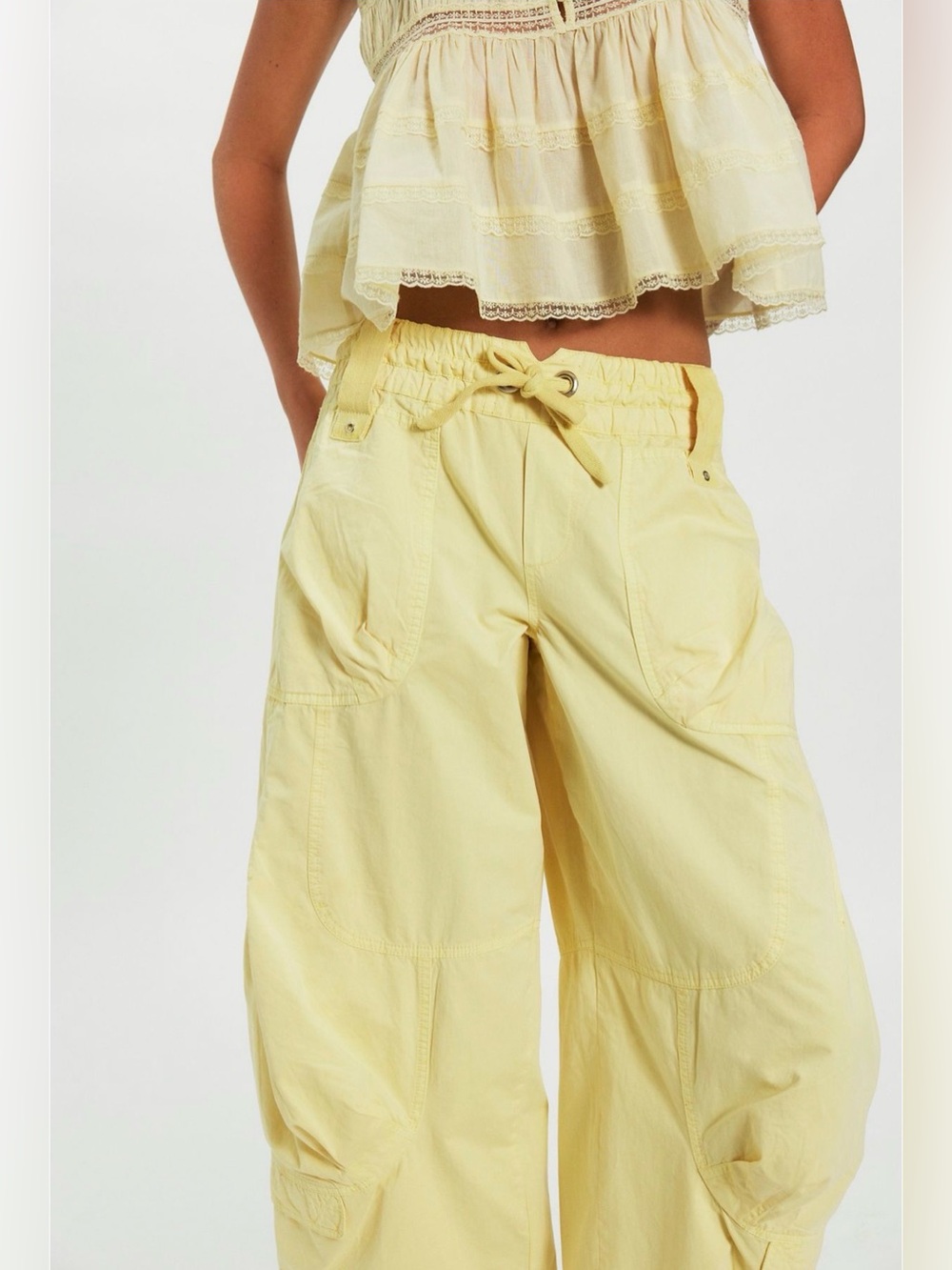 Free People, Onset pull on cargo pants, Lemon Frost